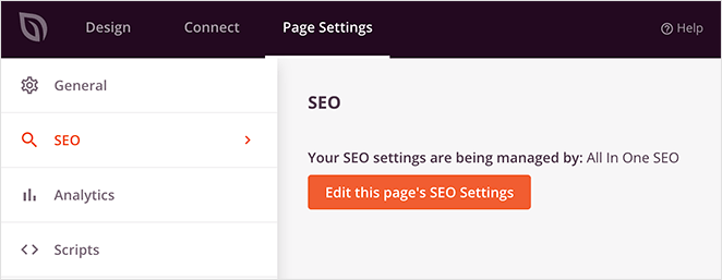 landing page SEO settings