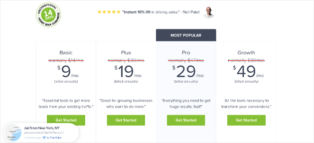 OptinMonster pricing page