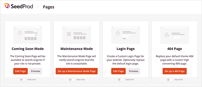 SeedProd landing page modes