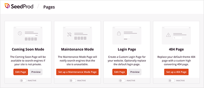 Modes de page d'atterrissage de SeedProd