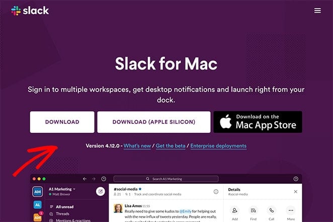 Slack app landing page example