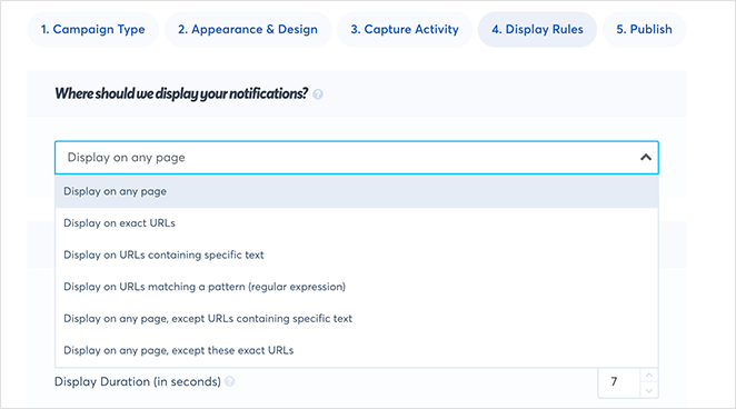 TrustPulse targeted display settings