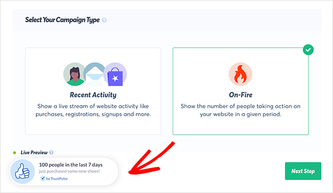 TrustPulse On-fire notifications campaign