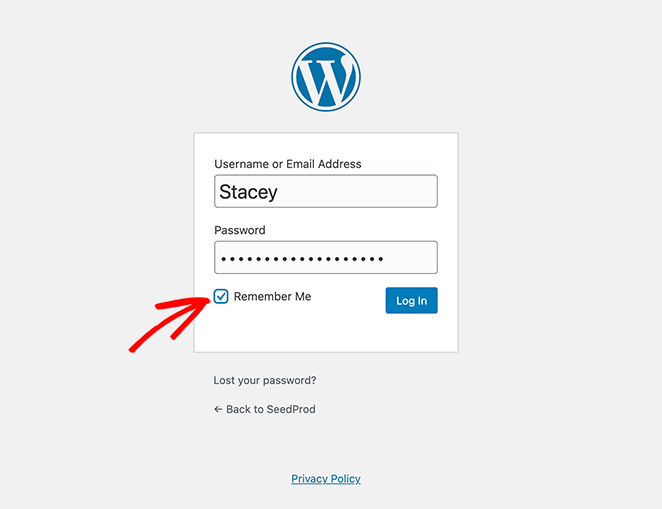 WordPress login form remember me checkbox