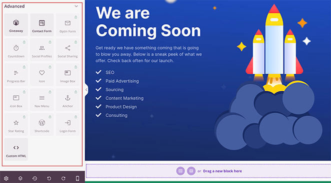 advanced-coming-soon-page-blocks - SeedProd advanced coming soon landing page elements