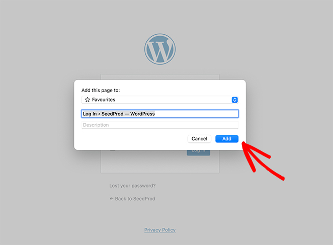 How to bookmark the WordPress login page with Safari