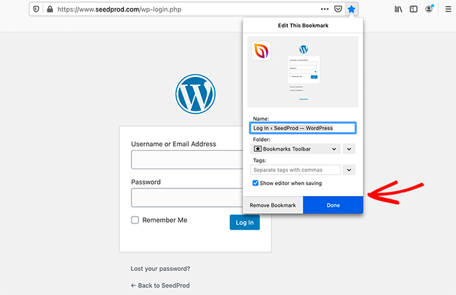 How to bookmark the WordPress login URL in Firefox