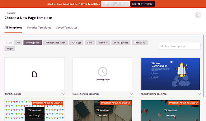 choose-coming-soon-page-template - SeedProd Choose a free coming soon page template