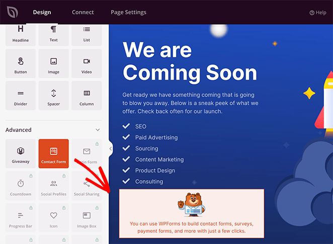 contact-form-block - SeedProd add a contact form to your coming soon page in WordPress