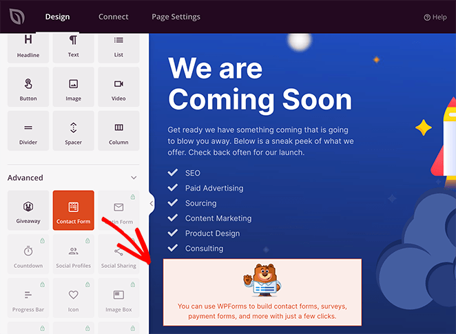 add a contact form to your coming soon page in WordPress