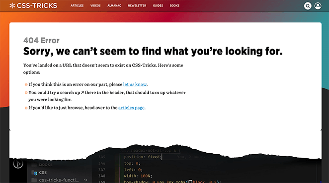 CSS Tricks minimal 404 page examples
