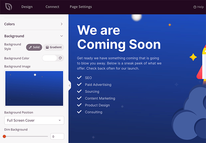 custom-coming-soon-page-background - SeedProd customize your coming soon page background in the global settings