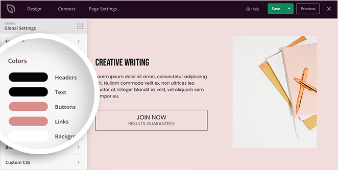 Add custom colors to your landing page