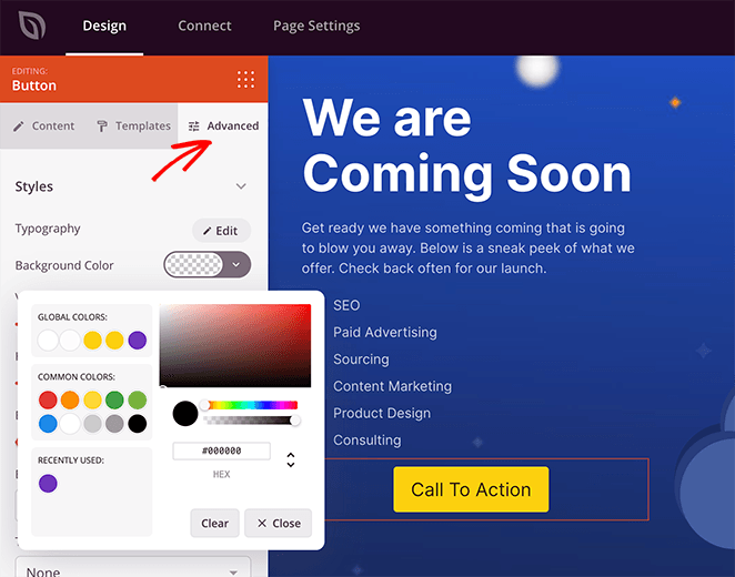 customize-coming-soon-page - SeedProd Individually change colors and fonts in the specific block settings