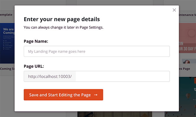 enterlandingpagedetails SeedProd Enter your landing page name and URL