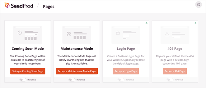 SeedProd's free landing page modes