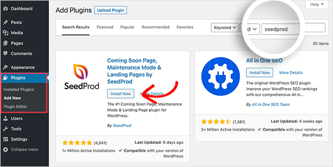 Install the SeedProd free landing page plugin