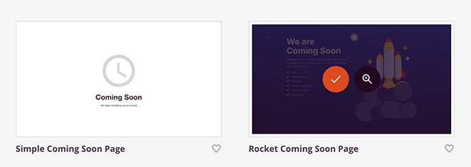 Click the tick icon to launch your free coming soon page theme