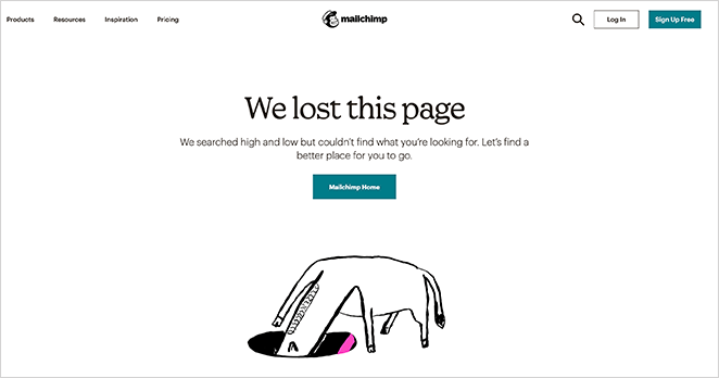 Exemple de page 404 de mailchimp