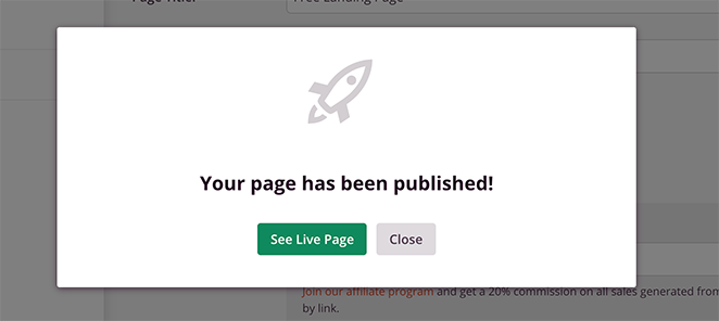 Click the See Live Page button to preview your free WordPress landing page