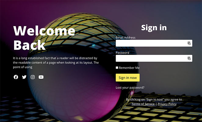 Preview of your WordPress  custom login page