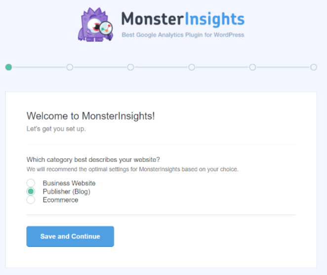 MonsterInsights é super fácil de configurar com o assistente de configuração do WordPress