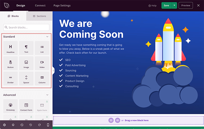 standard-coming-soon-page-elements - SeedProd standard coming soon page content elements and blocks