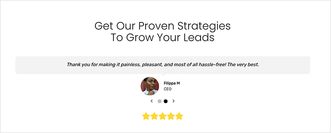 Testimonial and star rating landing page block seedprod