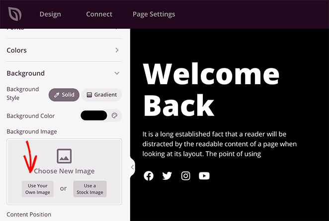 Upload your own login page background image