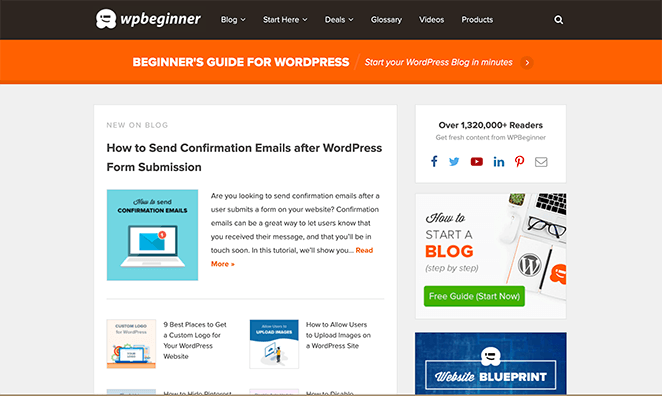 Example of a website from WPBeginner