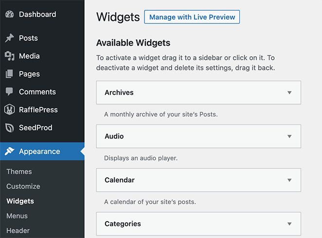WordPress widget settings