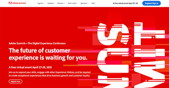 adobe conference registration event landing page