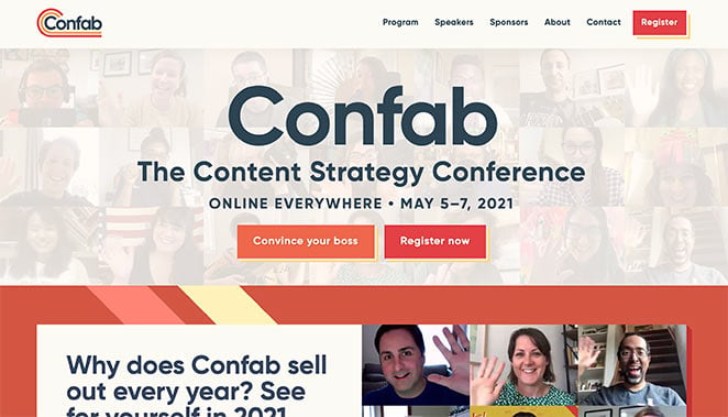 Confab event landing page design