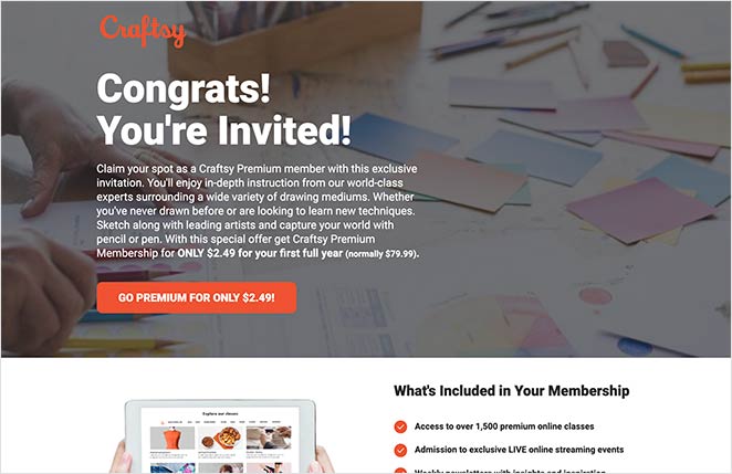 craftsy-facebook-ad-campaign-landing-page - SeedProd Craftsy's Facebook ad landing page