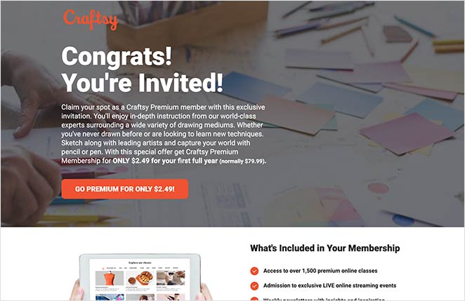 Craftsy's Facebook ad landing page