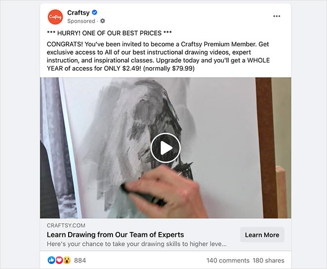 Craftsy facebook ad campaign