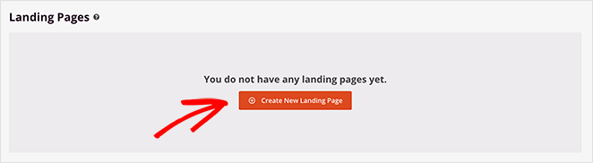 Create new landing page button