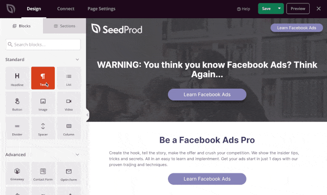 SeedProd drag and drop landing page editor