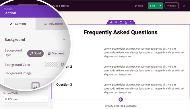 Section FAQ SeedProd