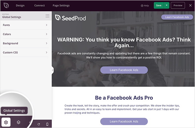globallandingpagesettings SeedProd Edit the global settings for your facebook landing page