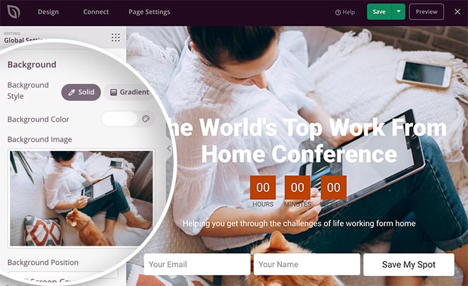 landing-page-background-settings - SeedProd Customize your event landing page background