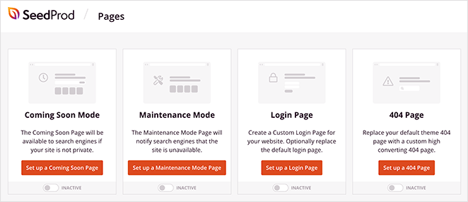 Modes de page d'atterrissage de SeedProd