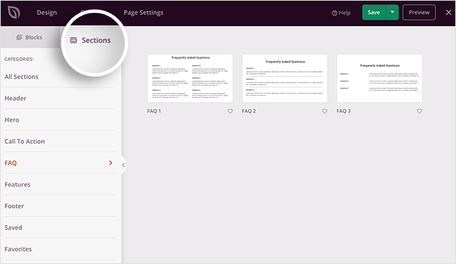 Les sections de la page d'atterrissage de SeedProd