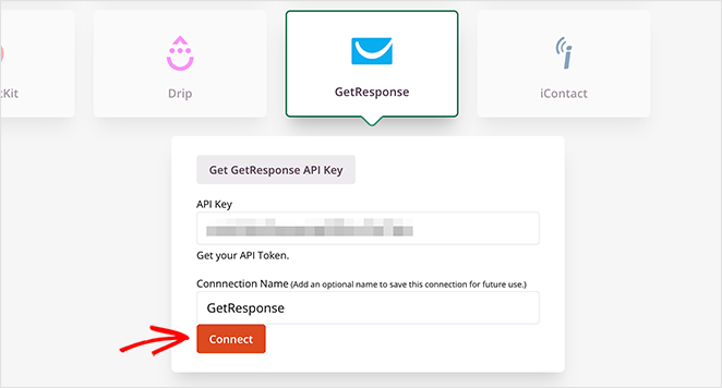 Paste your GetResponse API Key and click Connect