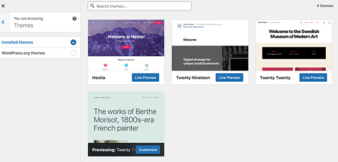 Preview your installed WordPress themes