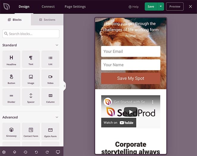 Preview your landing page on mobile devices