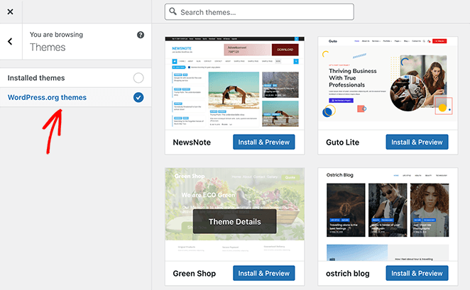 Preview WordPress.org themes