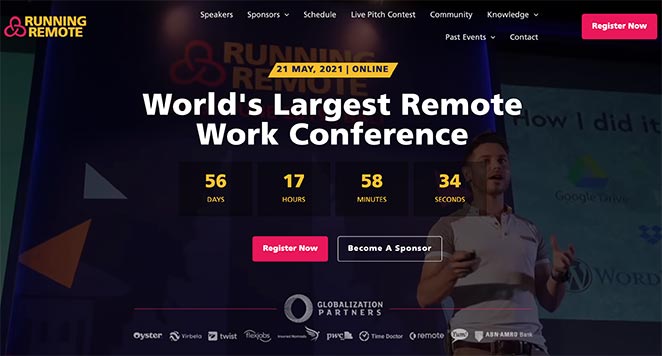 Running remote event landing page