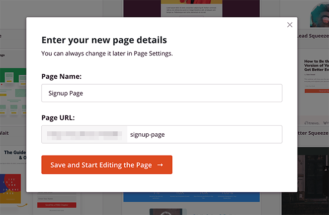 Enter a name and URL for your signup page