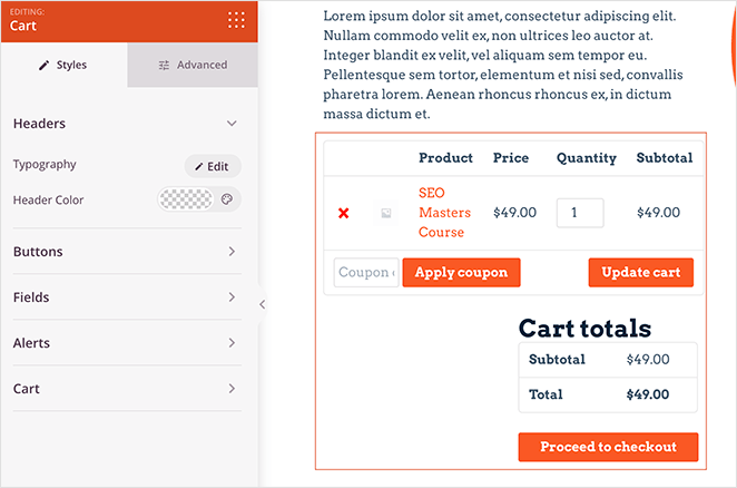 SeedProd WooCommerce cart block